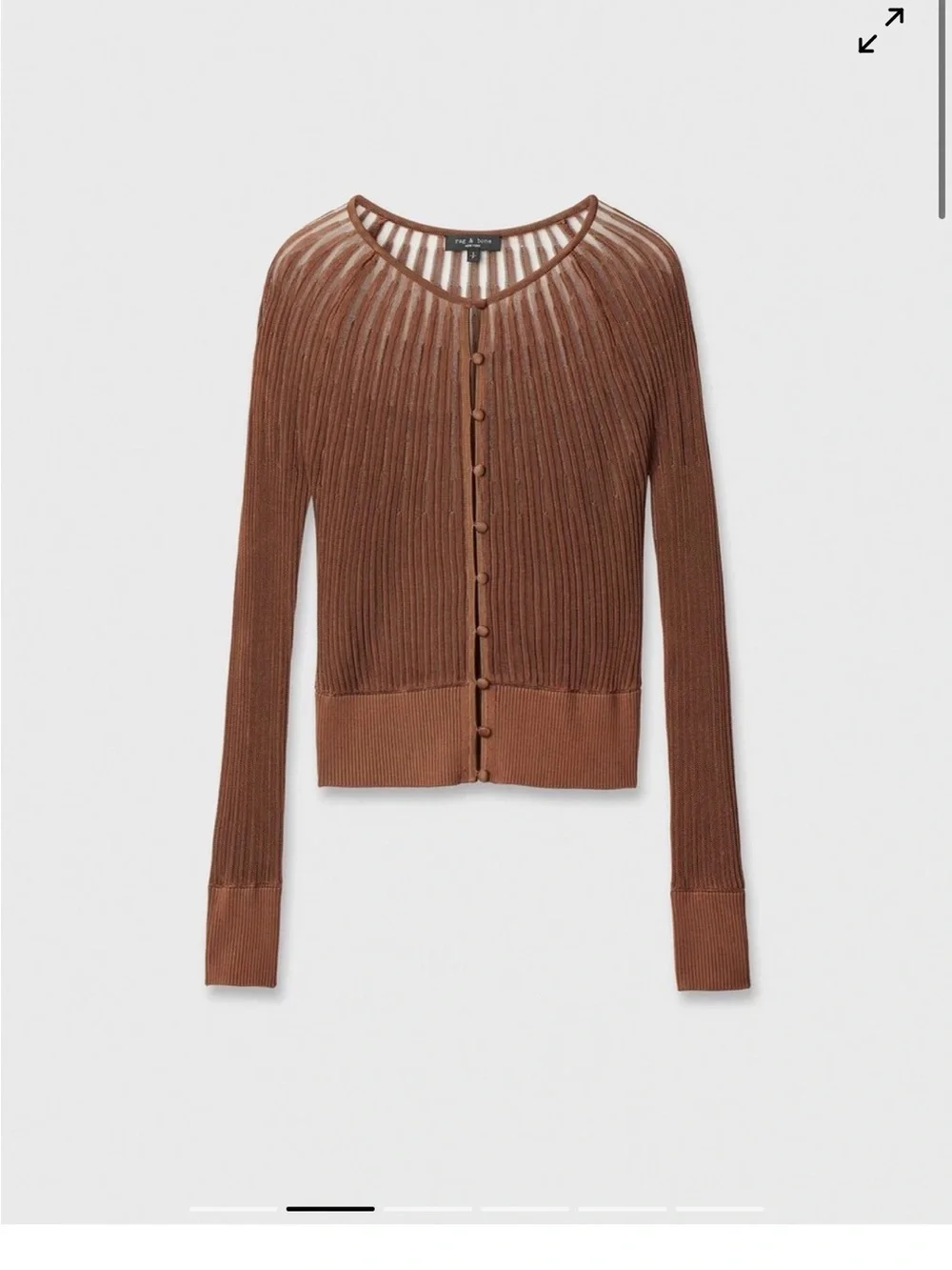 rag & bone Ribbed Button-Front Cardigan in Chestnut Brown